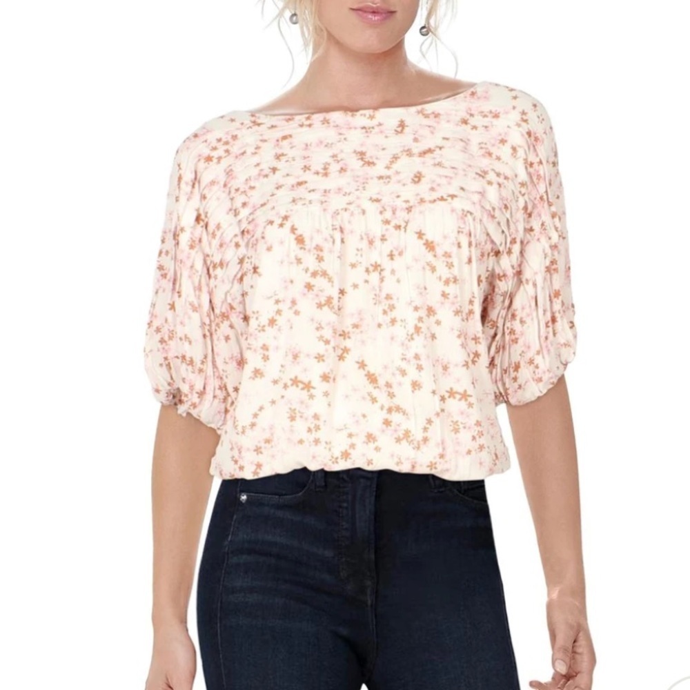 NWT Free People Dessa Floral Puff Sleeve Bodysuit XS